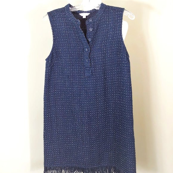 LOST APRIL ANTHRO Navy Metallic Tweed Fringe Dress - Picture 1 of 8